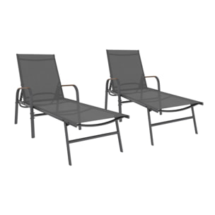 Transats inclinables Ozéa 5 positions textilène - lot de 2