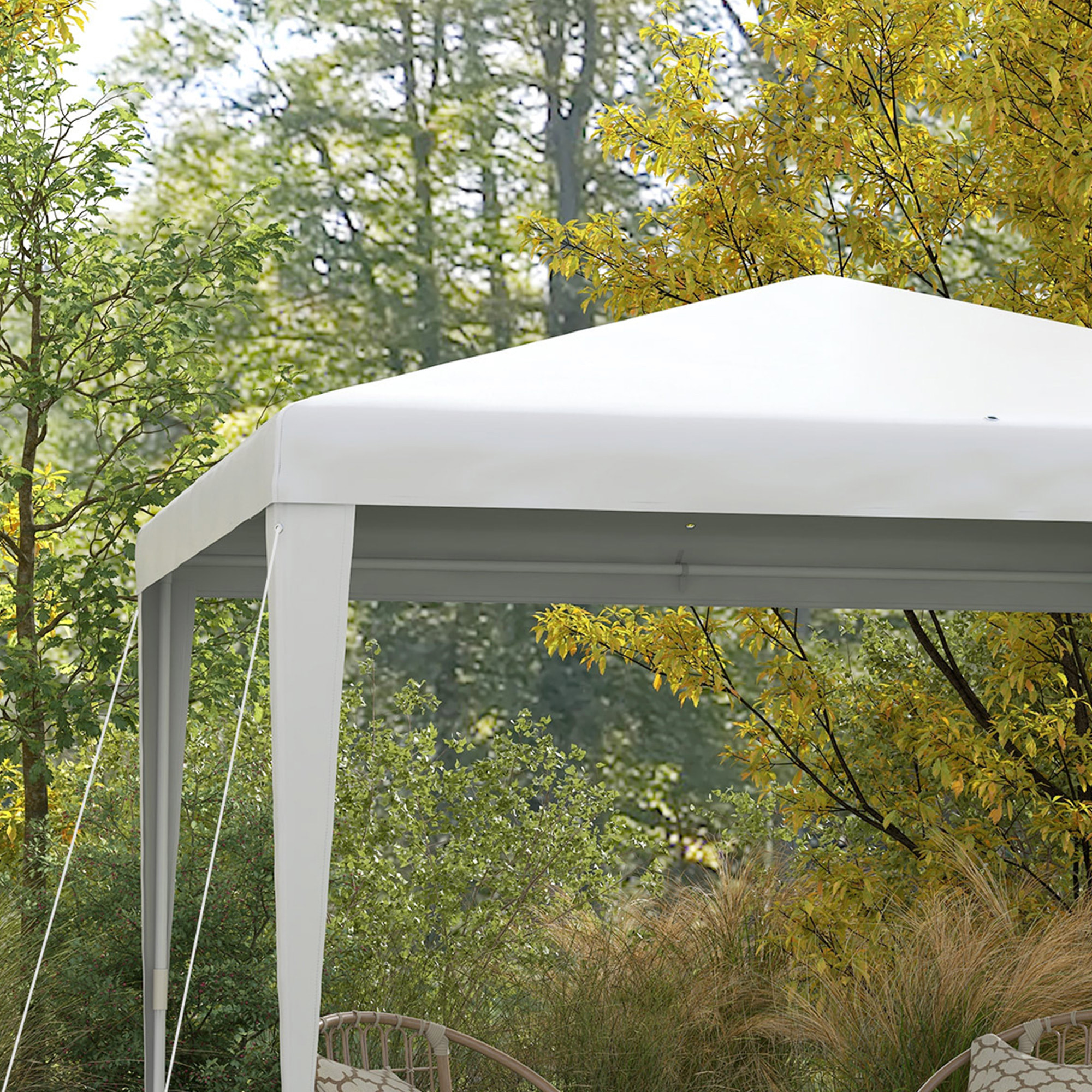 Carpa Desmontable de Jardín 3x3 m Gazebo Cenador para Exteriores con 4 Orificios de Drenaje y Tubo de Acero para Bodas Camping Fiestas Blanco