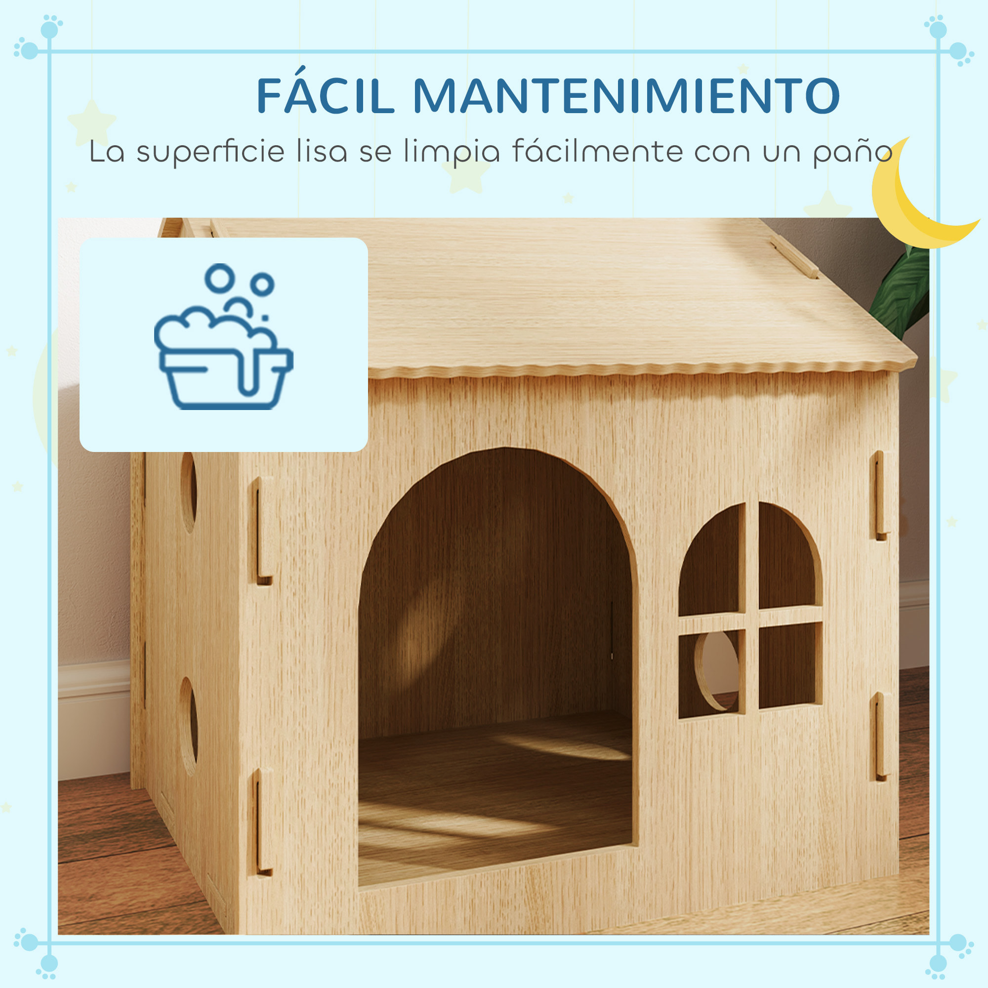 Caseta para Perros Casa para Perros Interior con Ventana Diseño de Garra Hueca Casita para Perros y Gatos 49,5x41x51 cm Roble