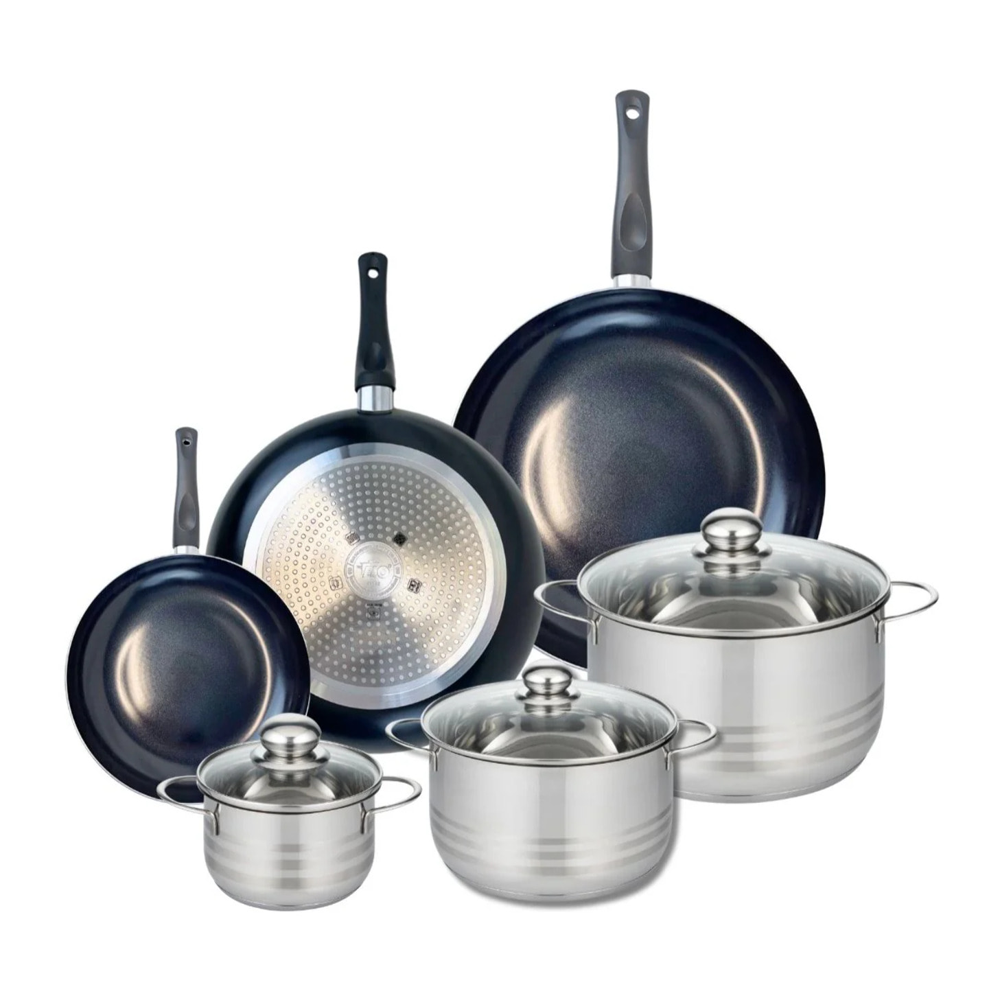 Ensemble de 3 Poêles de cuisson 20, 28 et 32 cm et 3 faitouts 14, 20 et 24 cm Elo Prima Brillant