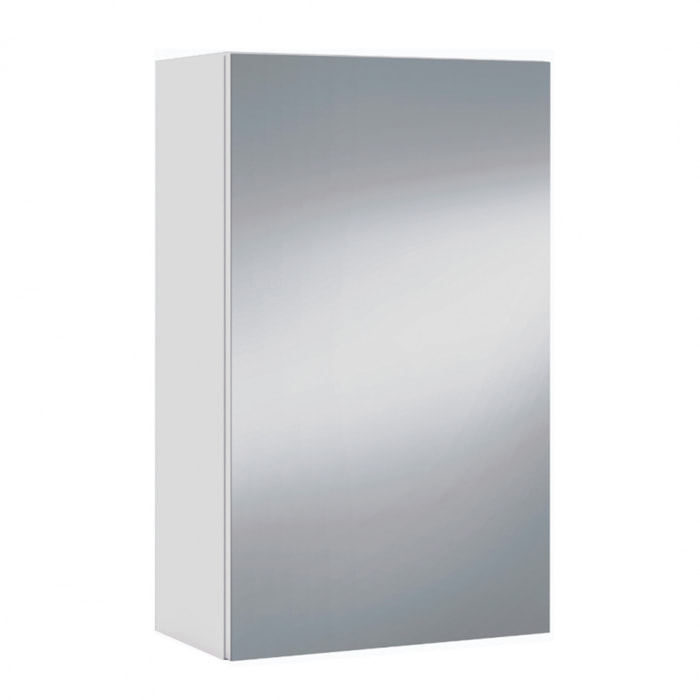 Pensile Bagno Con Anta A Specchio E Ripiani Interni Mobile Sospeso Salvaspazio In Melaminico Arredo Bagno Moderno Minimal  65 x 40 x 21 Cm Bianco