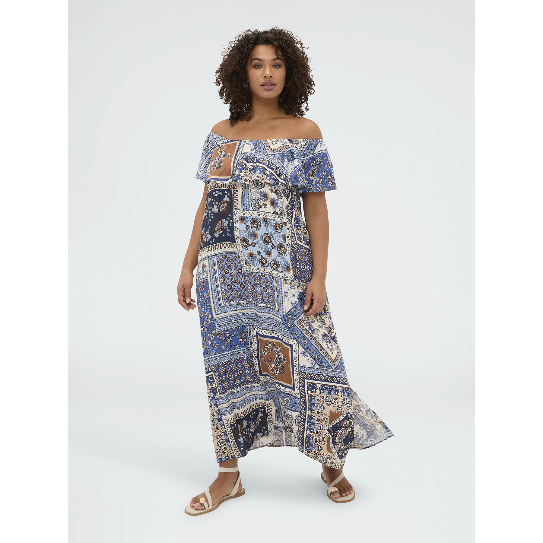 Fiorella Rubino - Vestito lungo off-shoulder con stampa - Blu