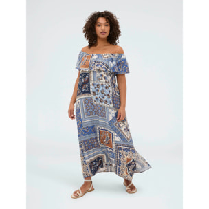 Fiorella Rubino - Vestito lungo off-shoulder con stampa - Blu