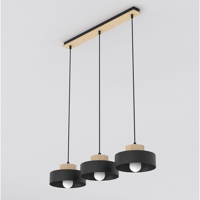 Lampada a sospensione KIVI in acciaio e legno nero
