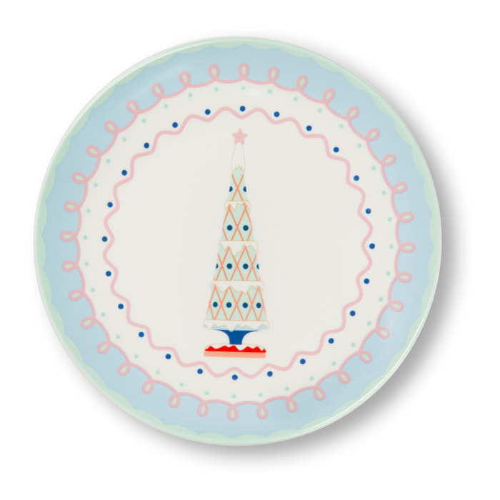 Set de 6 Assiettes à Dessert Excelsa - Xmas Sweet Pastels, Porcelaine Multicolore