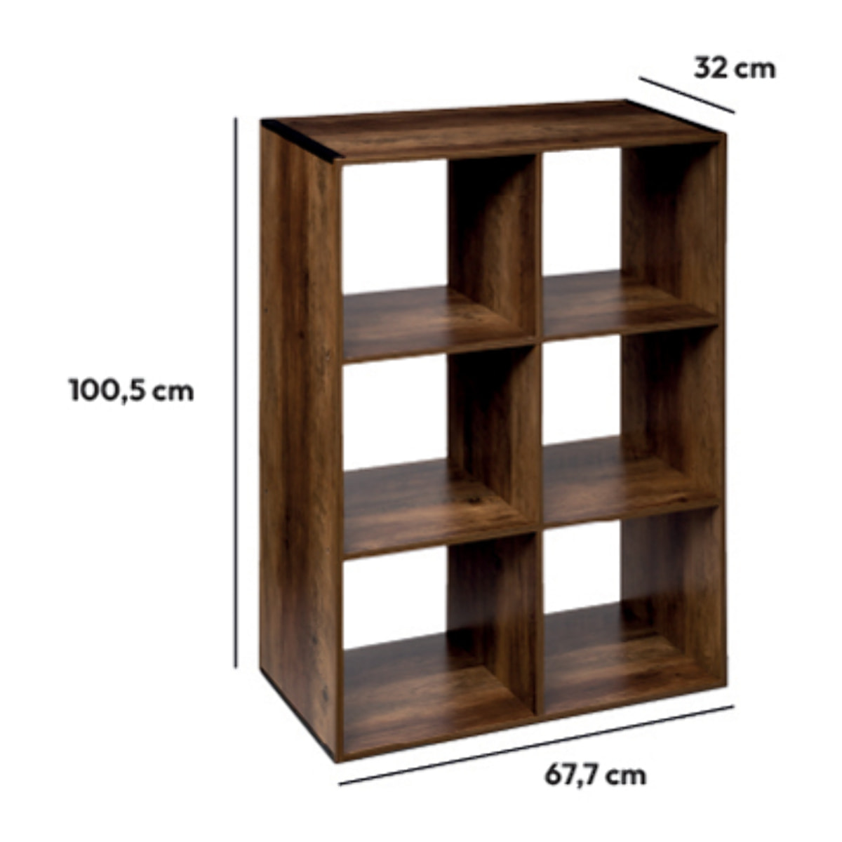 Étagère 6 cases indus "Mix N' Modul" effet bois foncé