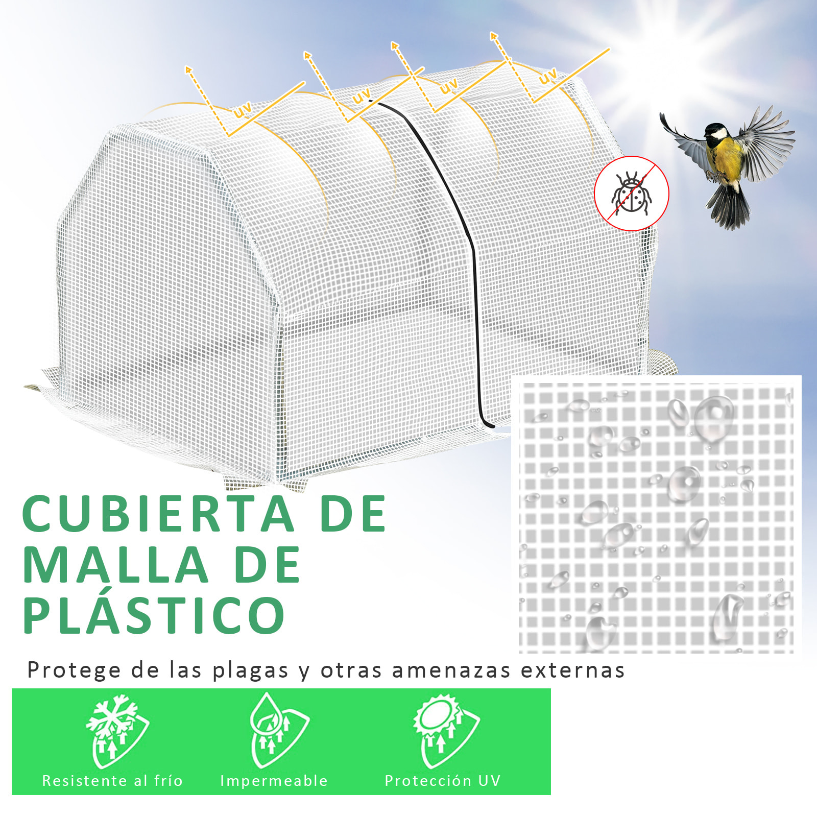 Invernadero de Terraza 100x70x60 cm Vivero Casero Pequeño de Jardín con Cremallera para Cultivos Plantas Flores Marco de Acero Cubierta de PE Blanco