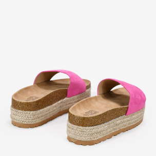 Sandalias rosa con plataforma de esparto