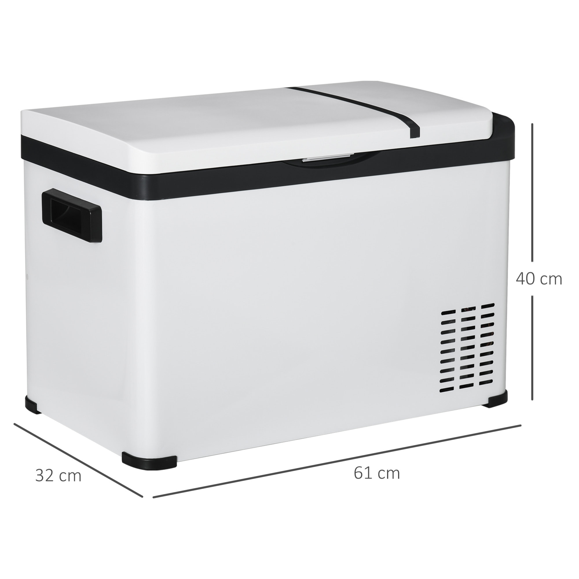 Nevera Portátil Compresor 30L Refrigerador de Coche CC 12V/24V y CA 110-240V hasta -22 ℃ con Pantalla Táctil y Asas para Barco Camión 61x32x40 cm Blanco
