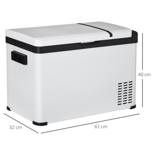 Nevera Portátil Compresor 30L Refrigerador de Coche CC 12V/24V y CA 110-240V hasta -22 ℃ con Pantalla Táctil y Asas para Barco Camión 61x32x40 cm Blanco