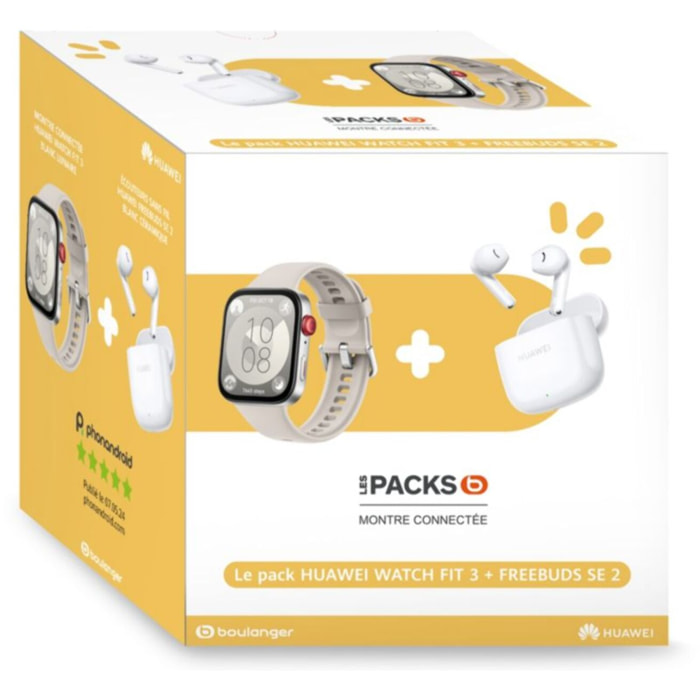 Montre connectée HUAWEI Pack Watch Fit 3 Crème + buds SE 2Blanc