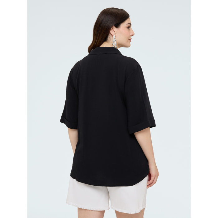 Fiorella Rubino - Camicia boxy in mussola di viscosa - Nero