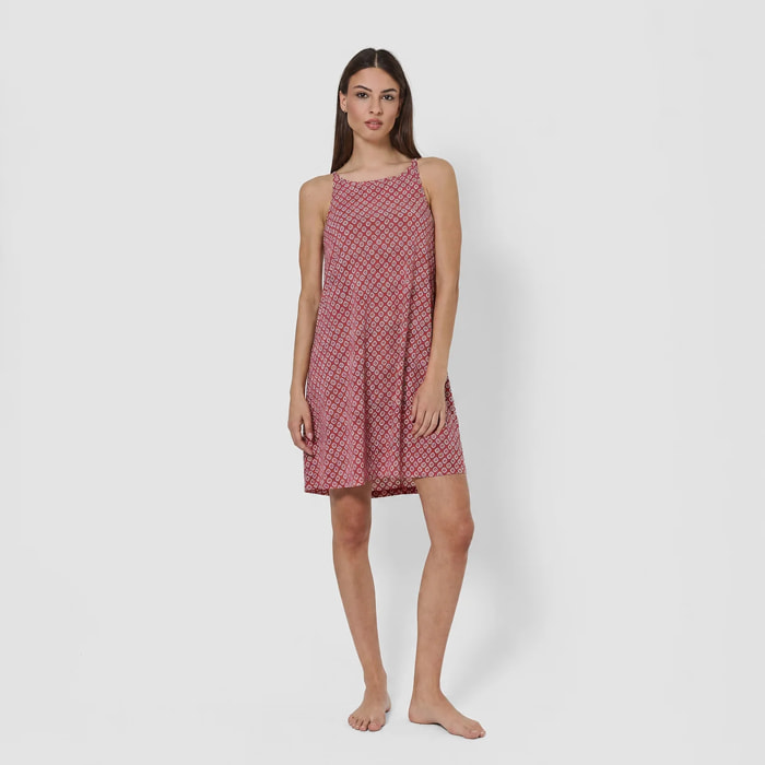 Camisón corto tirantes crepe neville fresa