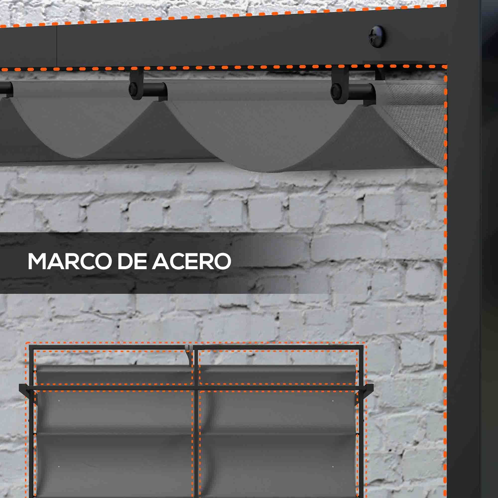 Pérgola 3x4 m Gazebo Cenador de Jardín con Techo Retráctil de Poliéster y 12 Orificios de Drenaje Pérgola para Patio Terraza Exterior Gris Oscuro