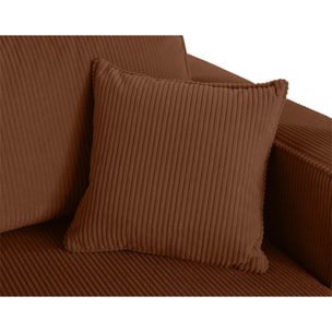 Topaze - Canapé droit 4 places avec double méridienne - assise profonde - en velours côtelé - Terracotta