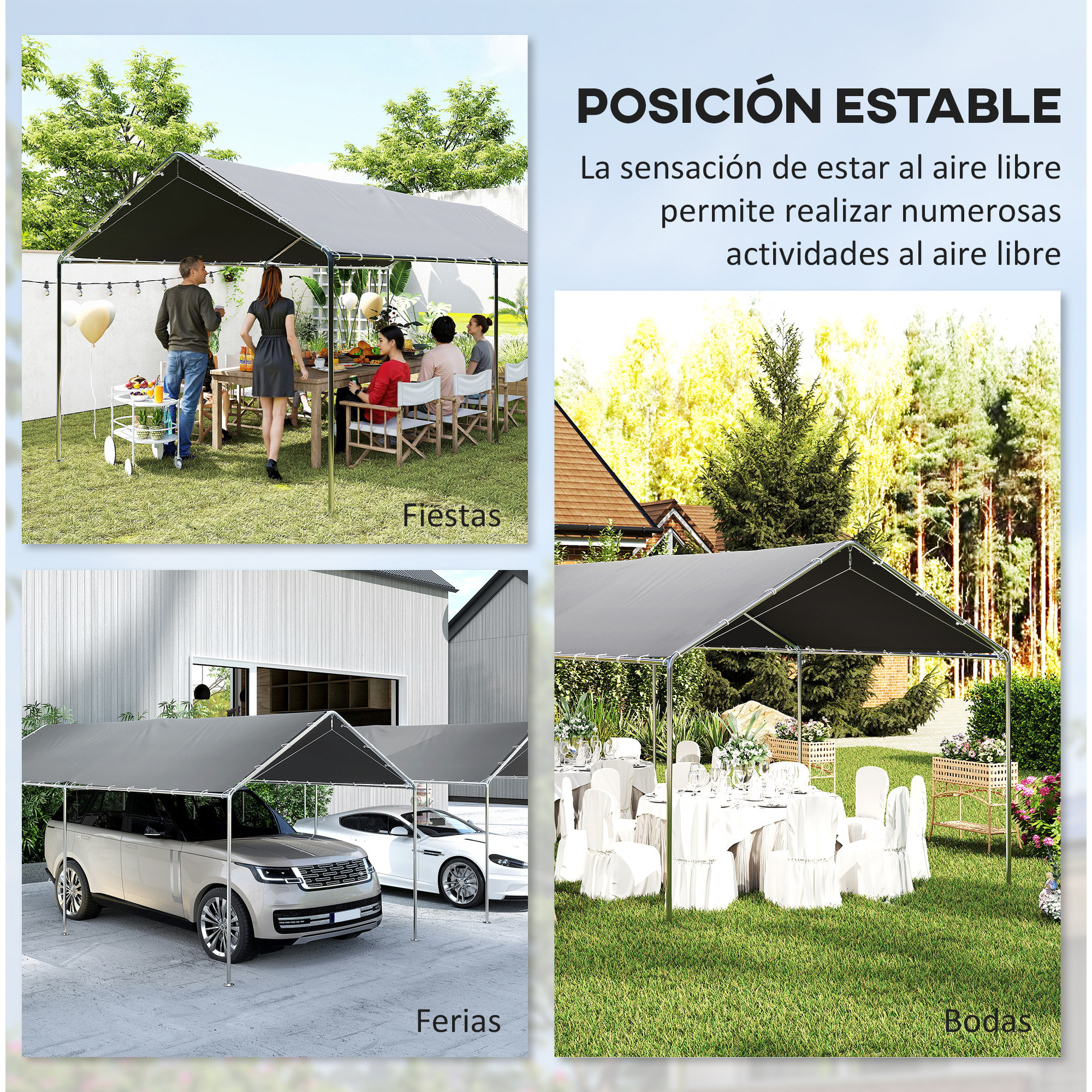 Carpa Garaje para Coche 3x6 m, Cochera Exterior Portátil con Marco de Acero Galvanizado, Impermeable, Anti-UV, Pabellón Gazebo de Jardín con Accesorios, para Eventos, Fiestas, Gris