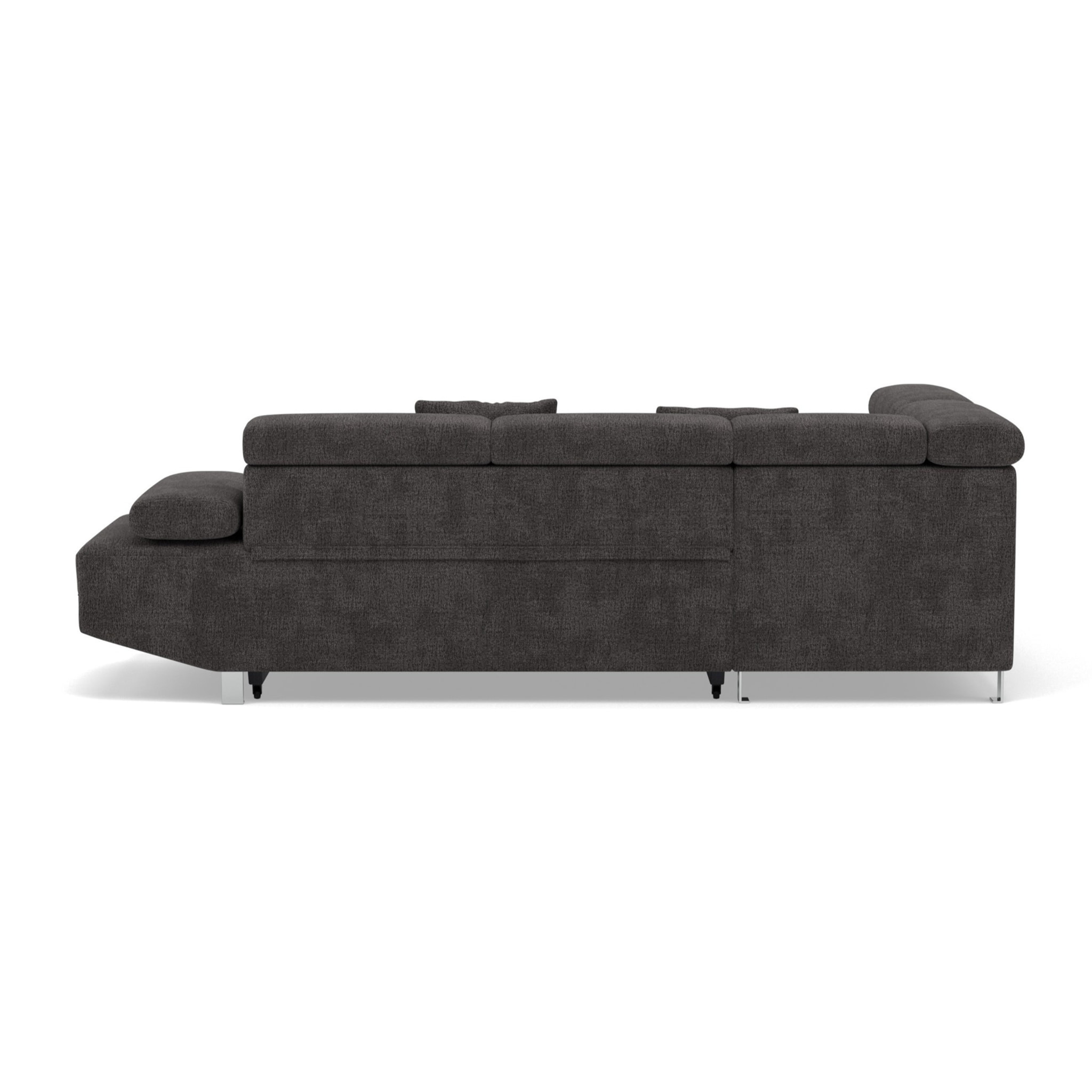 Margaux - Canapé d'angle gauche 5 places convertible avec coffre et têtières réglables en velours texturé - Gris