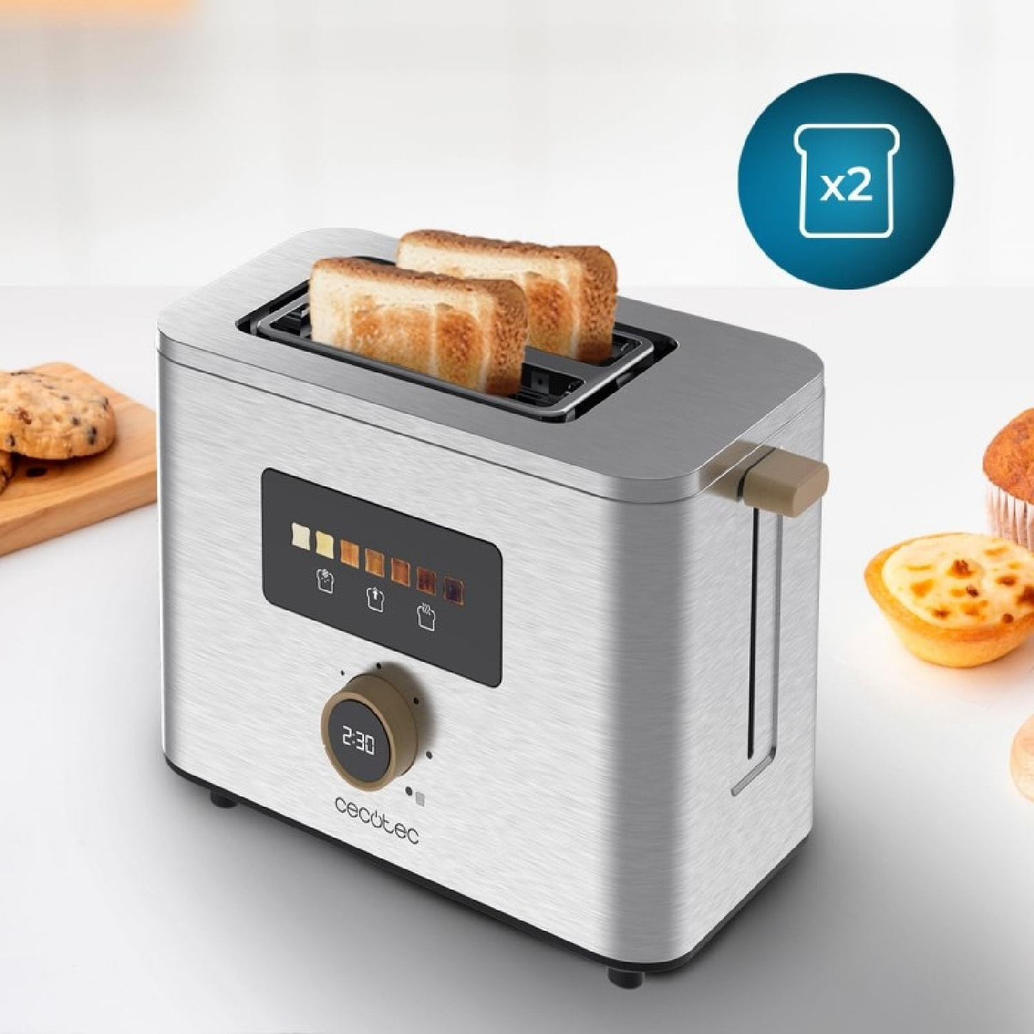 Cecotec Tostadora Vertical 2 Ranuras Cortas Touch&Toast Double 950 W 2 Rebanas d