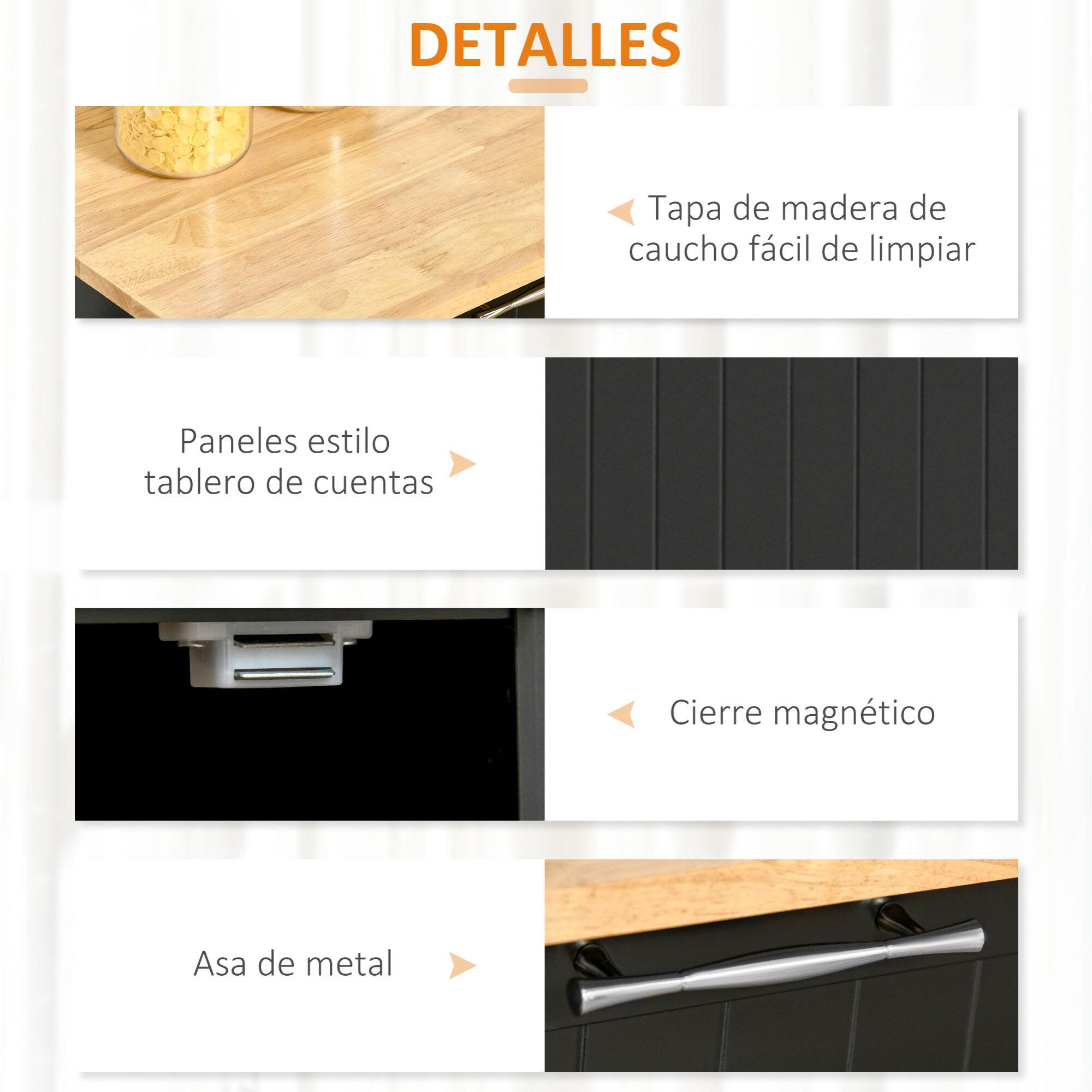 Carro de Cocina con Ruedas Mueble Auxiliar de Cocina con 2 Cajones 2 Puertas Estante Ajustable y Toallero para Comedor Salón 104x46x91 cm Negro