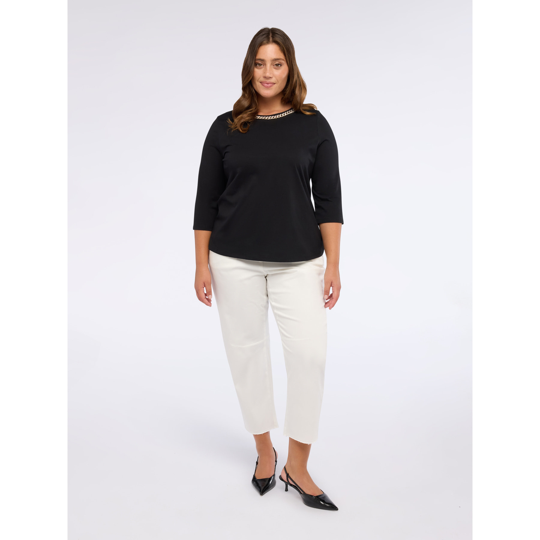 Fiorella Rubino - T-shirt in jersey con catena sullo scollo - Nero