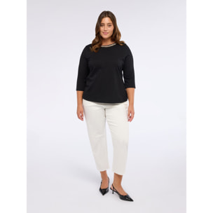 Fiorella Rubino - T-shirt in jersey con catena sullo scollo - Nero