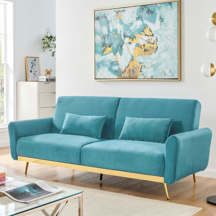 Canapé convertible 3 places en velours bleu CRUX