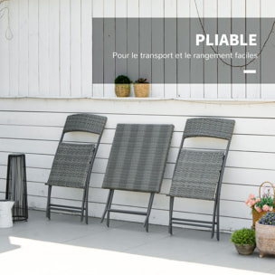 Ensemble meubles de jardin design table carré et chaises pliables résine tressée imitation rotin gris