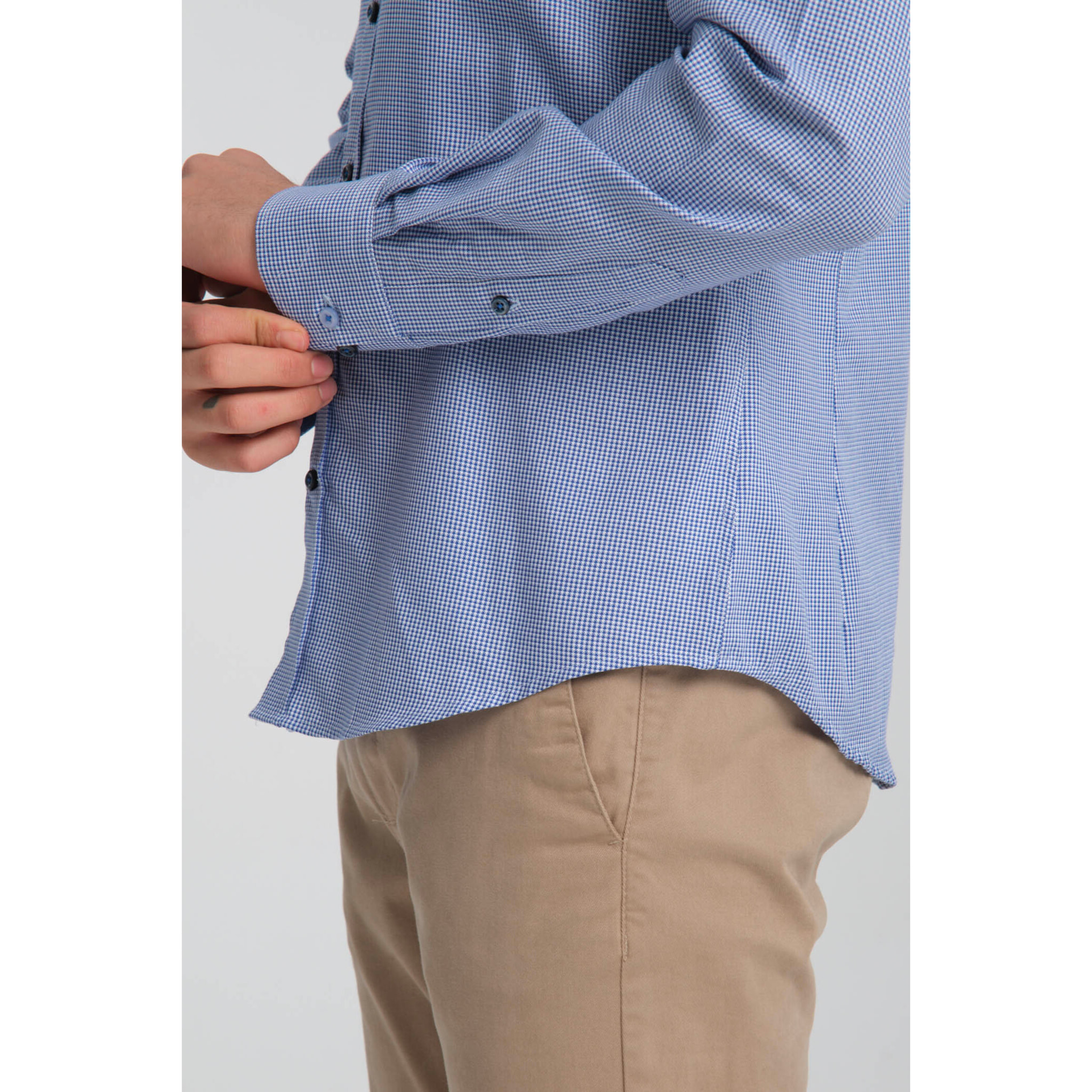 Camicia Uomo Botton Down Slim Armaturato Fantasia Avion e Bianco