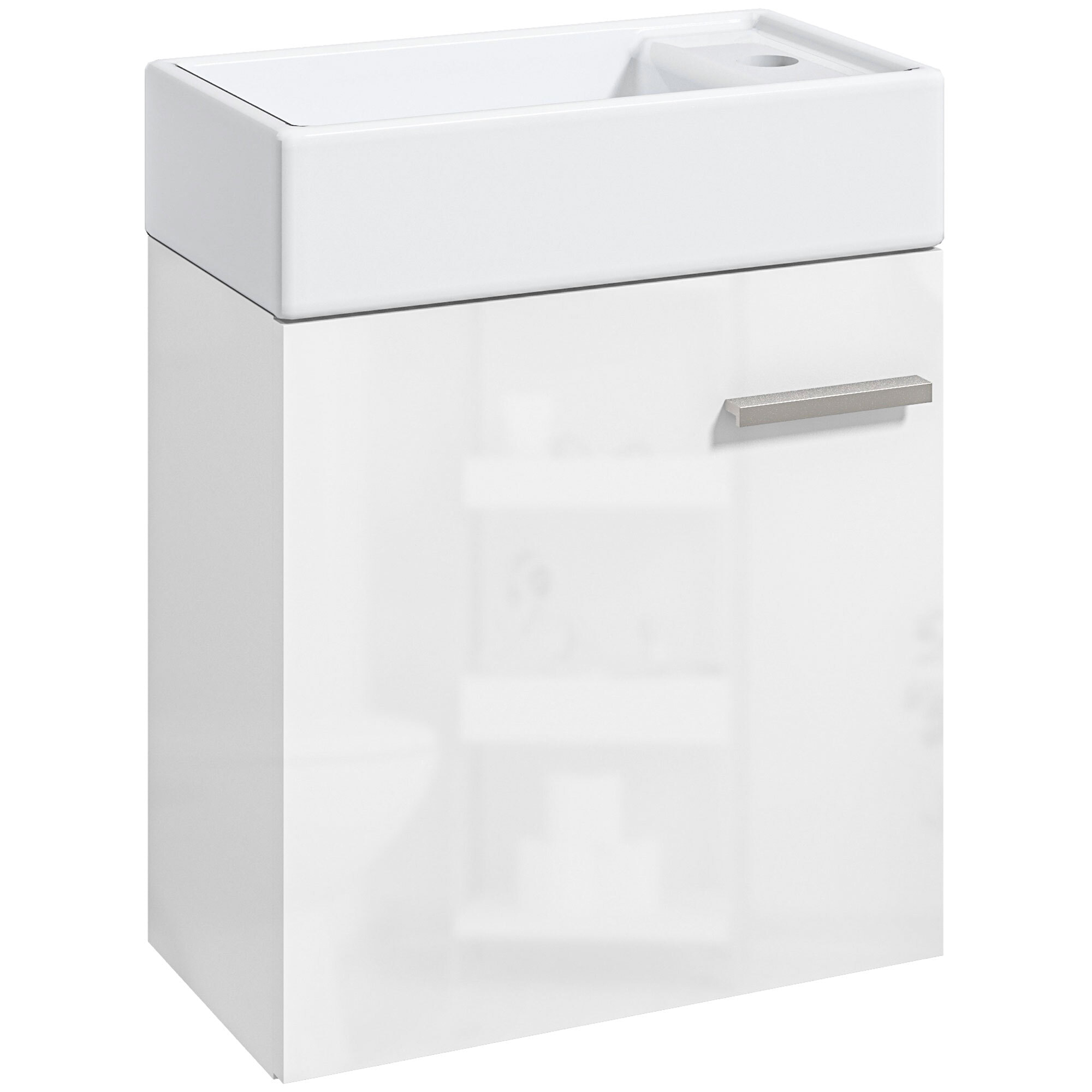 Mueble de Baño con Lavabo de Pared Lavabo con Mueble Puerta con Cierre Suave y Armario Mueble para Lavabo Moderno 40x23x50 cm Blanco Brillante