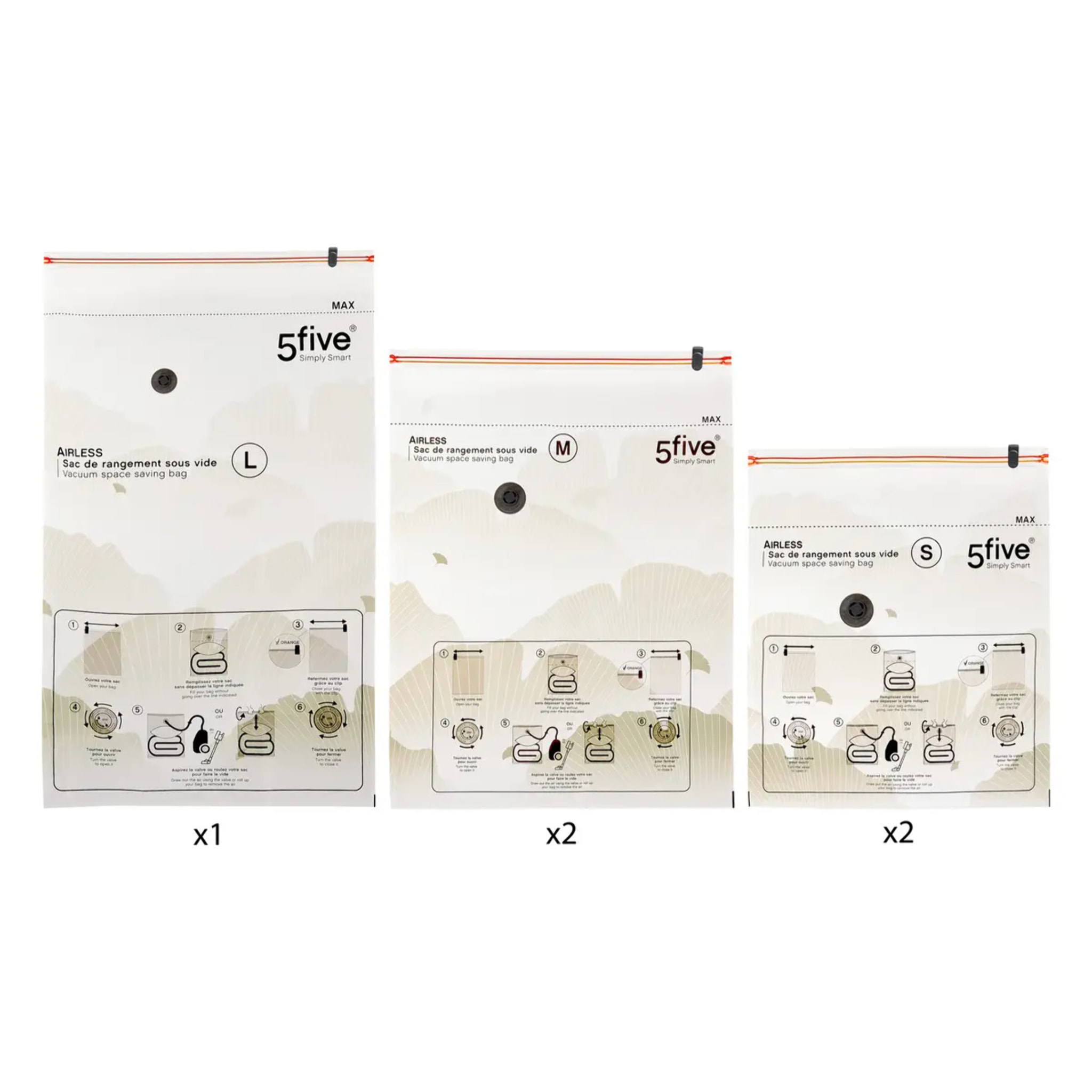 Lot de 5 sacs de rangement sous vide Airless