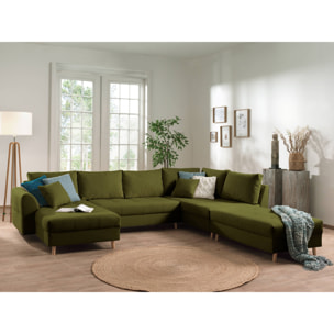 Rune - canapé panoramique - avec pouf d'appoint - 7 places - style scandinave - droit - Vert Olive