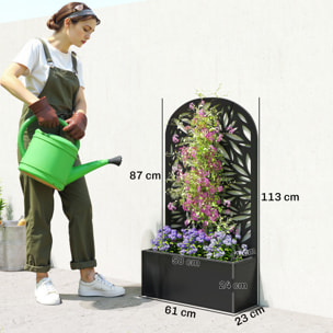Jardinière treillis haut design graphique feuillage 61 x 23 x 113 cm métal époxy noir