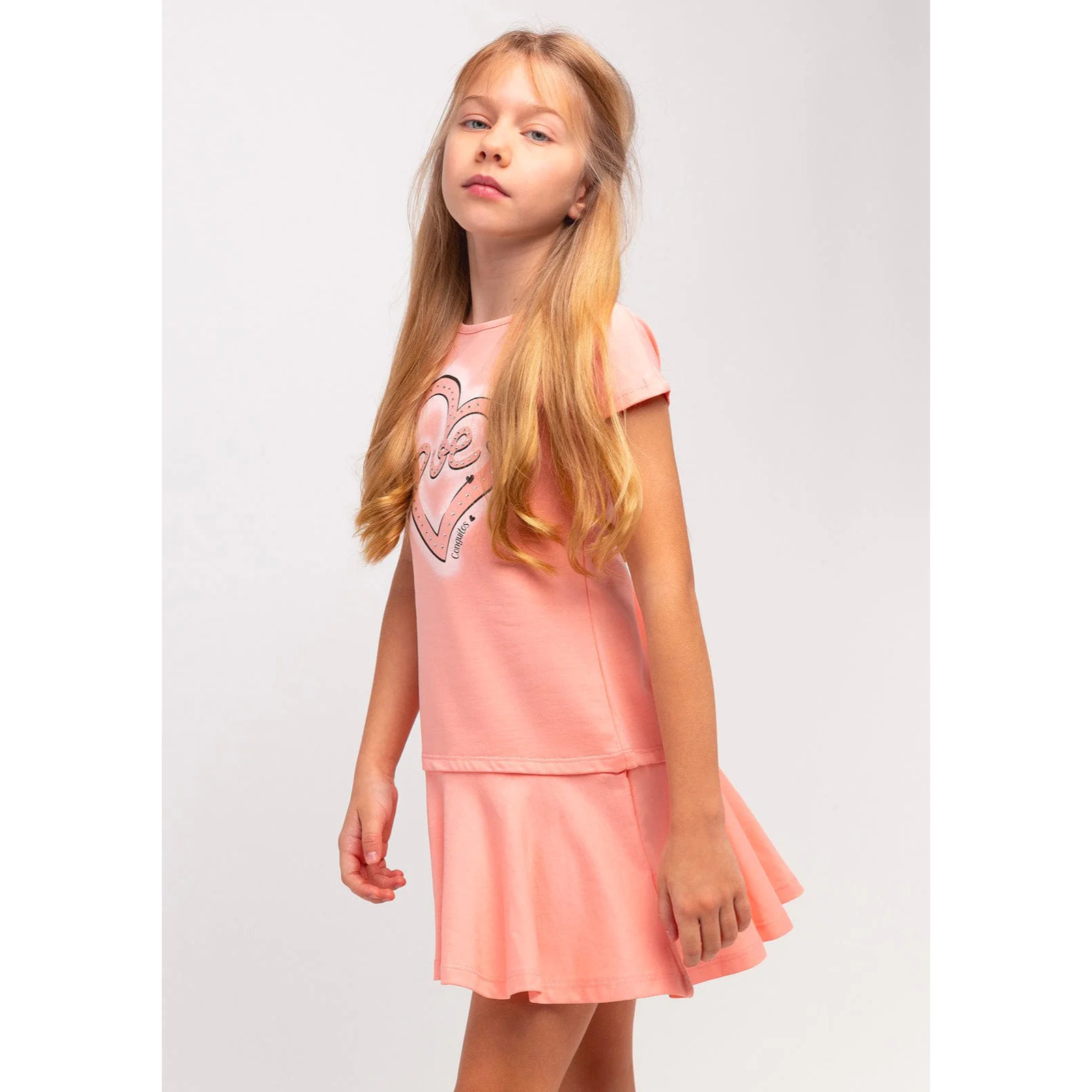 Vestido De Niña Con Estampado De Corazón Naranja