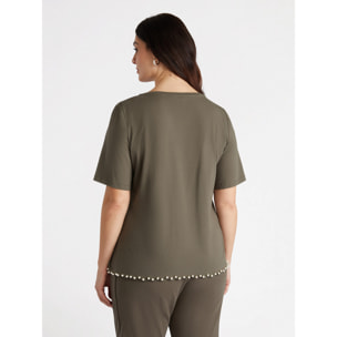 Fiorella Rubino - Camiseta con bordados - Verde militare