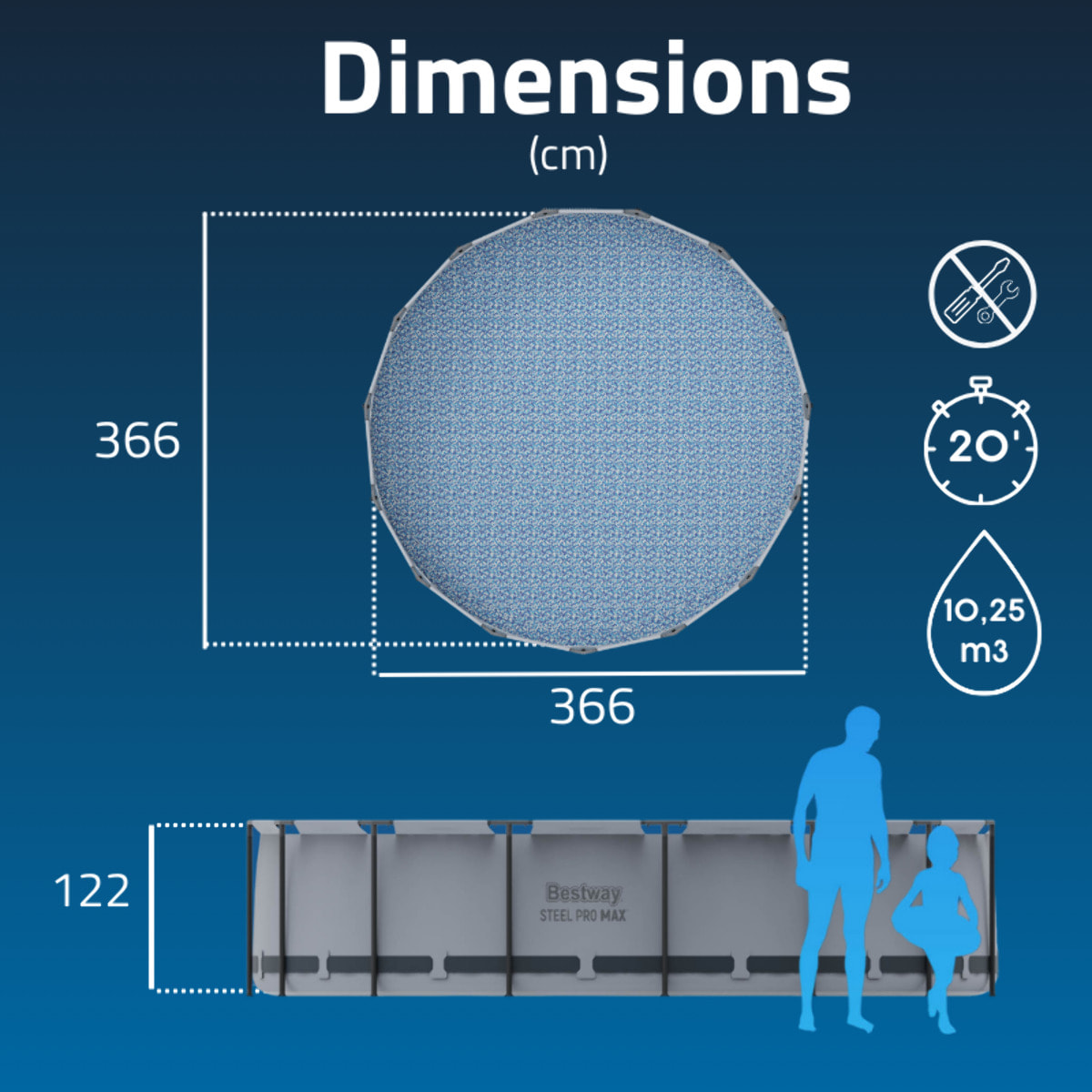 Bestway Piscine hors sol - Ronde - Steel Pro Max - 366 x 122 cm