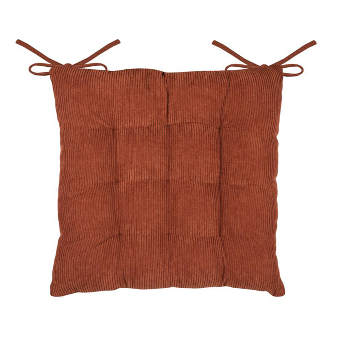 Galette de chaise carrée en velours côtelé - Orange Foncé