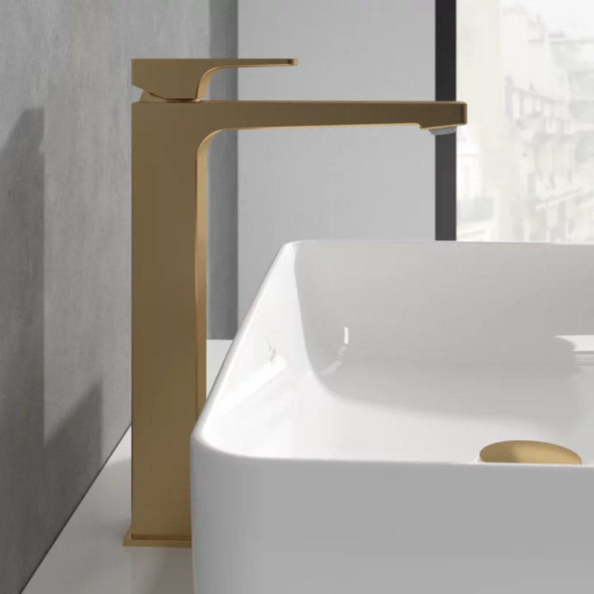 Mitigeur lavabo surélevé Architectura Square avec vidage Push Open Brushed Gold