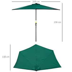Sombrilla 269x138x236 cm Parasol de Jardín con Manivela y Forma Semicircular para Exterior Terraza Patio Piscina Verde