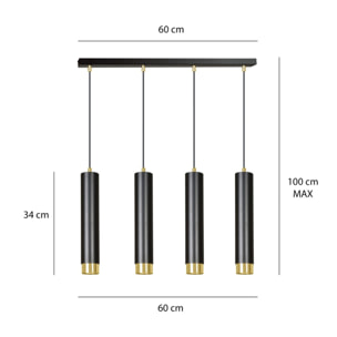 Lampada a sospensione KIBO in acciaio nero opaco e oro
