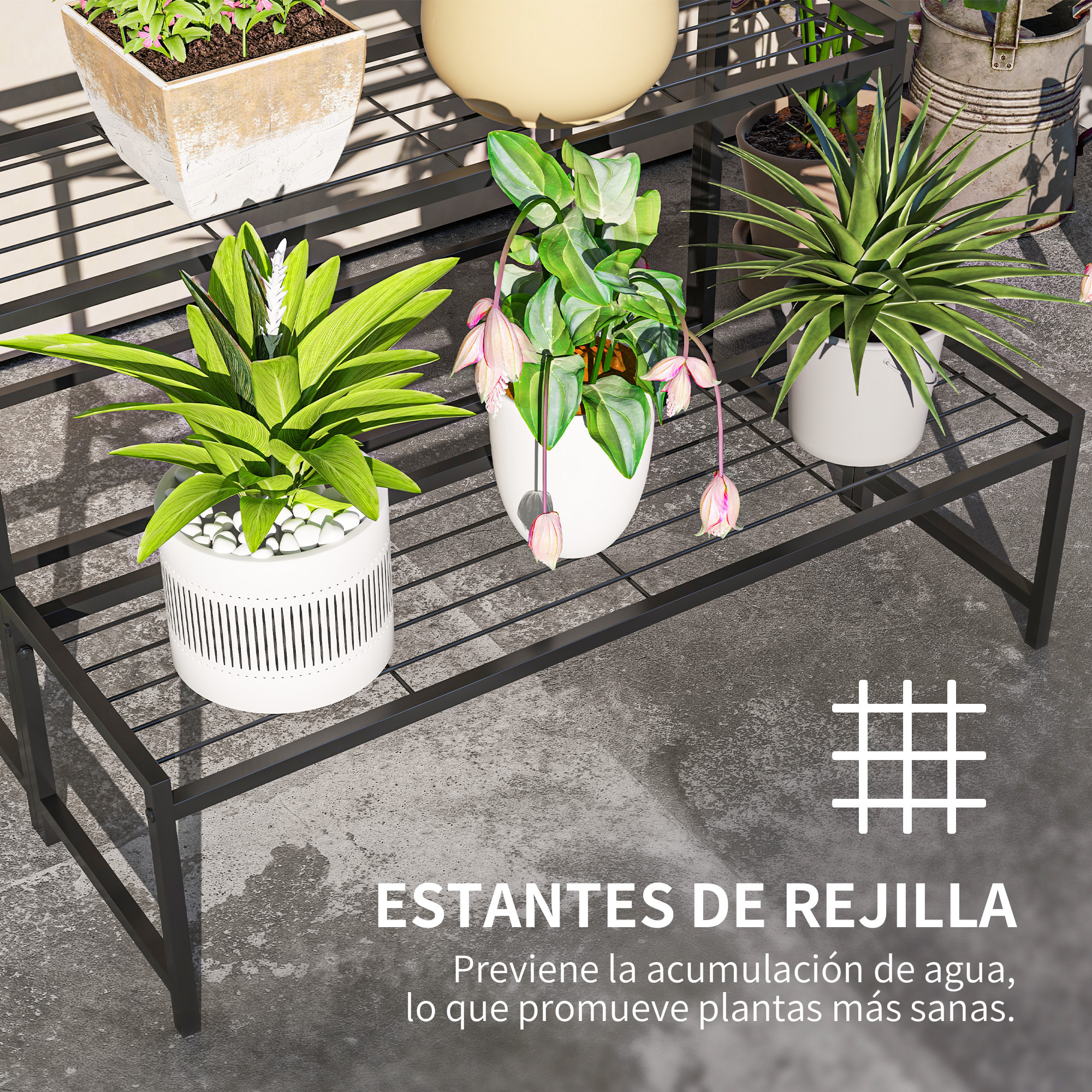 Soporte para Plantas de 3 Niveles Estantería para Plantas para Esquina Diseño en Escalera Soporte para Macetas Interior y Exterior 75x70x66 cm Negro