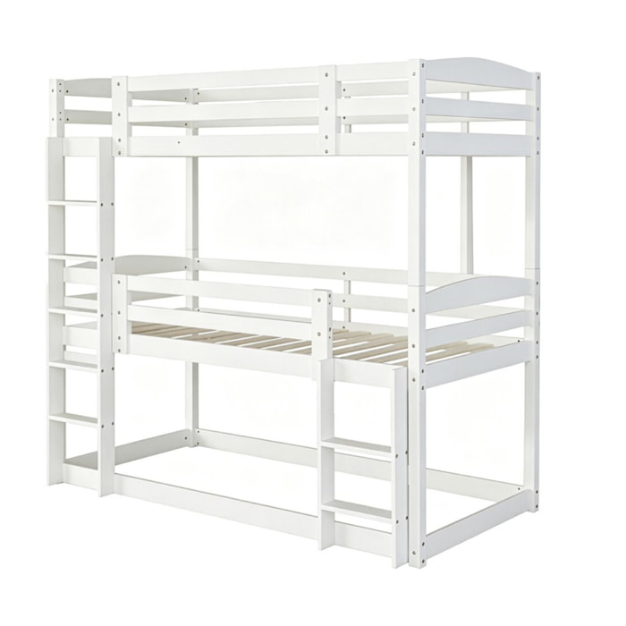 Lit superposé en bois avec escalier "Sephora" - 90 x 190 cm - Blanc