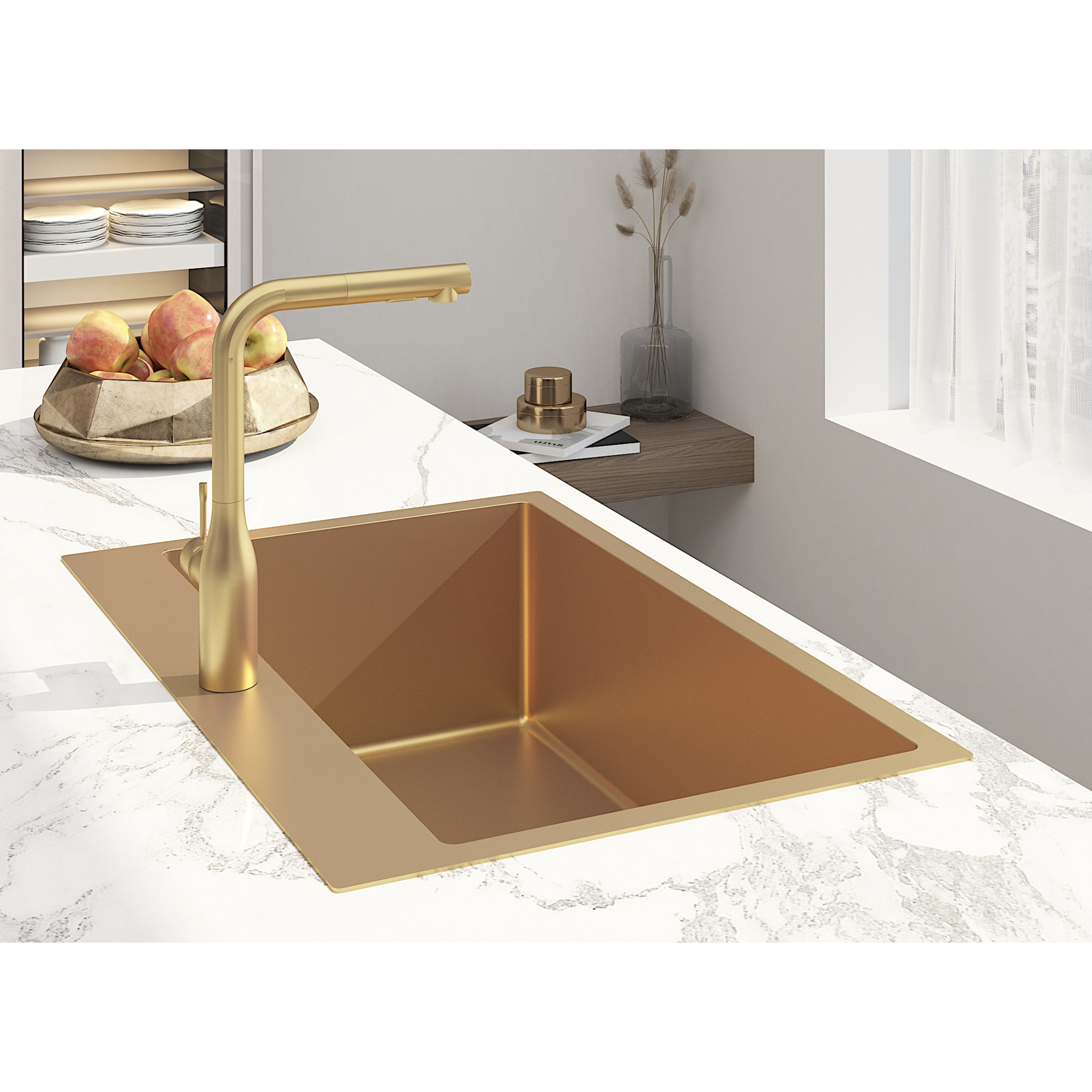 /Grohe - Set Aurum Évier de cuisine encastrable inox 304 , 68x45x21 cm + Essence Mitigeur monocommande Evier, Or brossé PVD