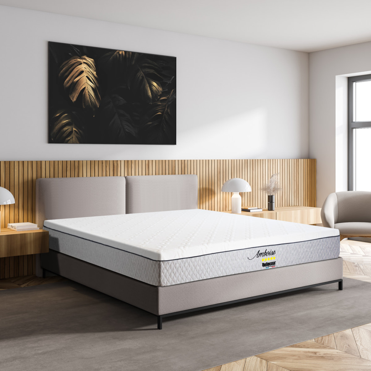 Ensemble Matelas Memoire de forme Amboise avec sommier en bois