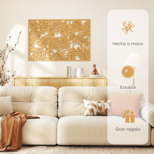 Decoración de Pared de Madera 3D, 3 Piezas, 40x80 cm, Adornos de Pared con Patrón de Hojas Tropicales, Arte Moderno para Salón, Dormitorio, Pasillo, Madera Natural