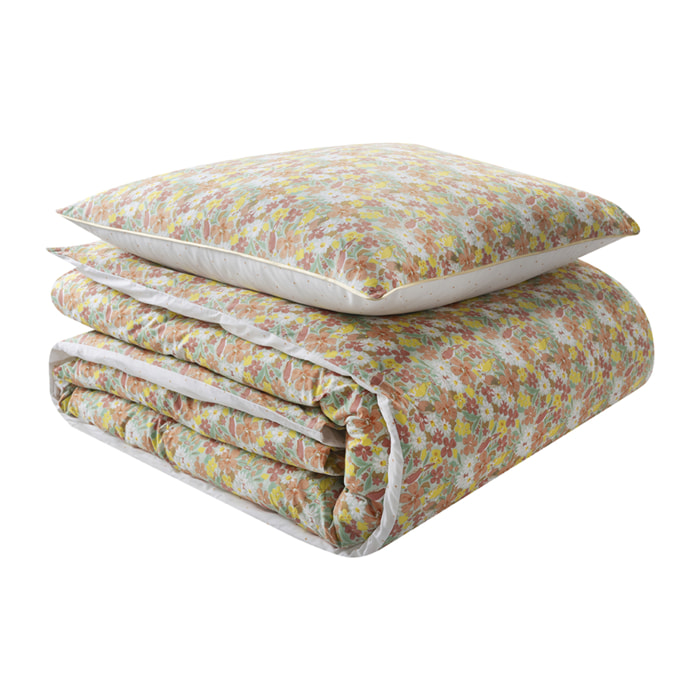 Parure de lit Housse de couette + Taie carrée en percale de coton, LOVE BIRDS, Multicolore