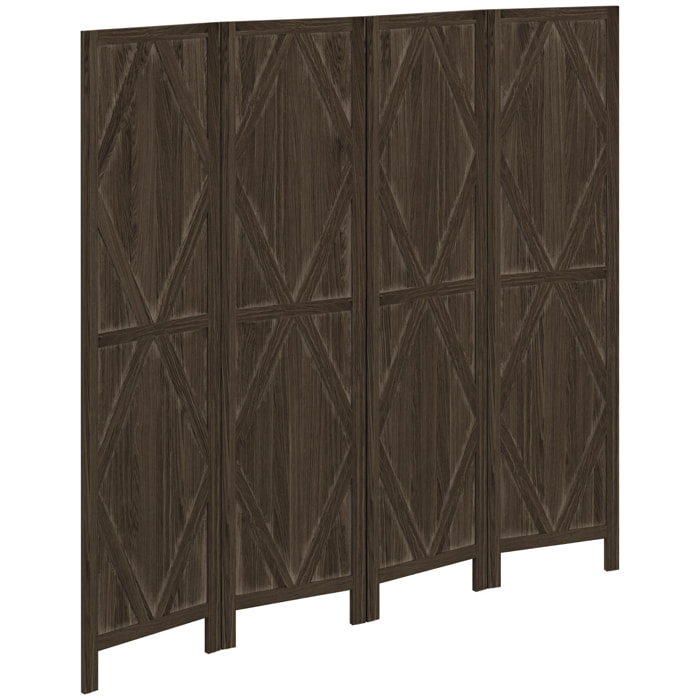 Paravent intérieur 3 panneaux style campagnard chic - séparateur de pièce avec croisillons - bois de paulownia brun effet vieilli