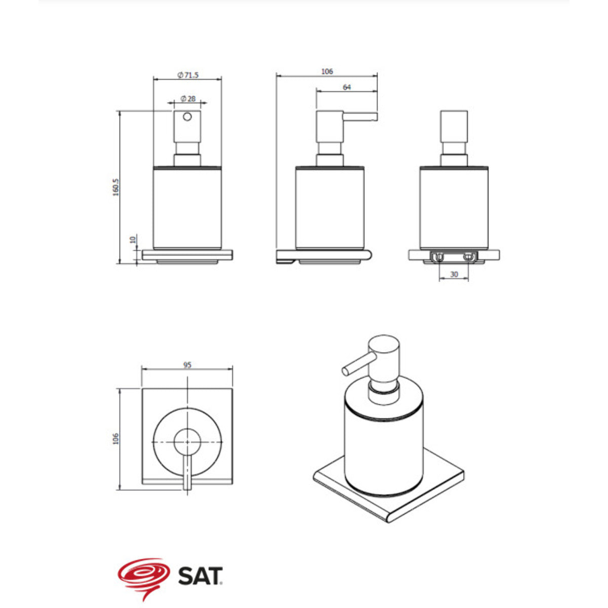 Evolution R Distributeur de savon avec support mural en métal, Chrome (SATDEVOR99)