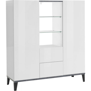 Credenza moderna a 2 ante e 2 cassetti, Made in Italy, Madia con ripiani, Buffet di design da ingresso, Cm 120x40h133, Bianco lucido e Ardesia