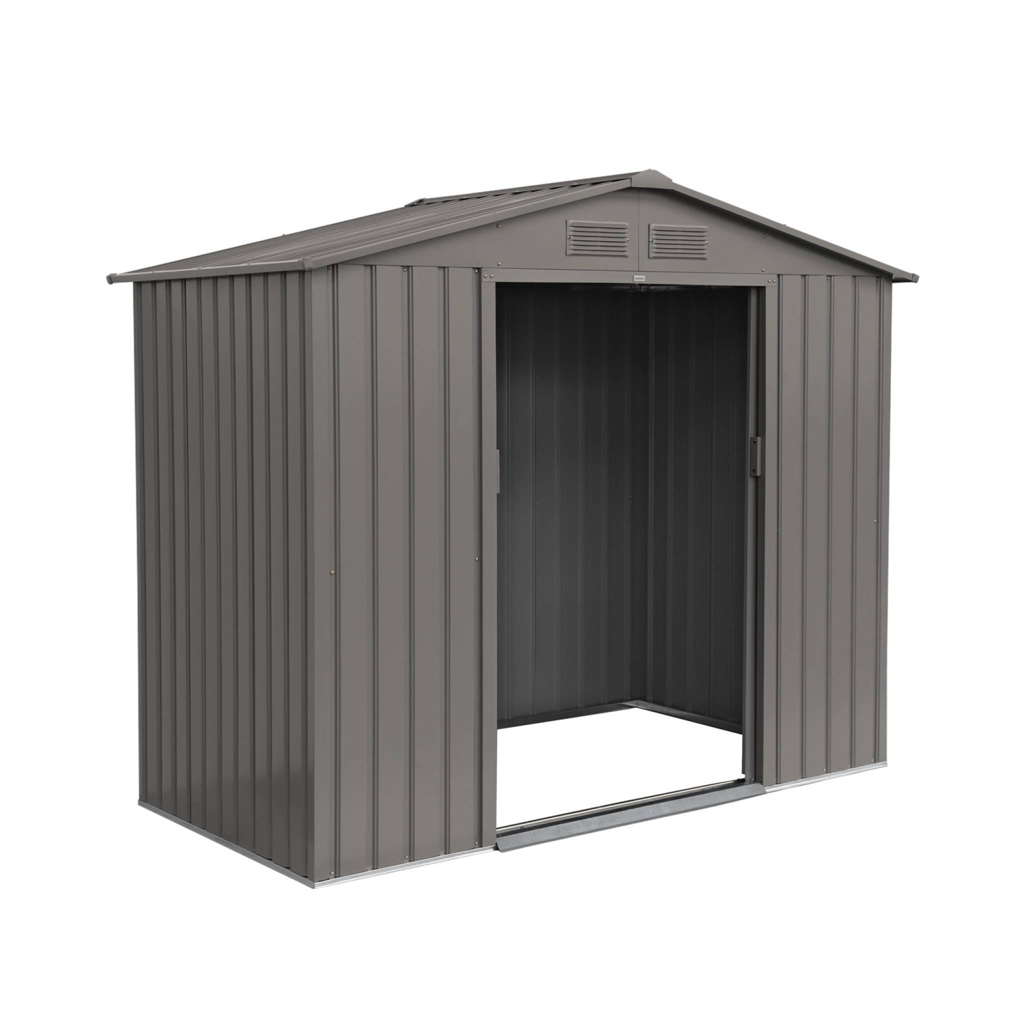 Abri de jardin en métal - Houtland. 2.71 m² taupe - Cabane à outils avec double portes coulissantes. kit de fixation sol inclus. L 213 x P 131 x H 185cm