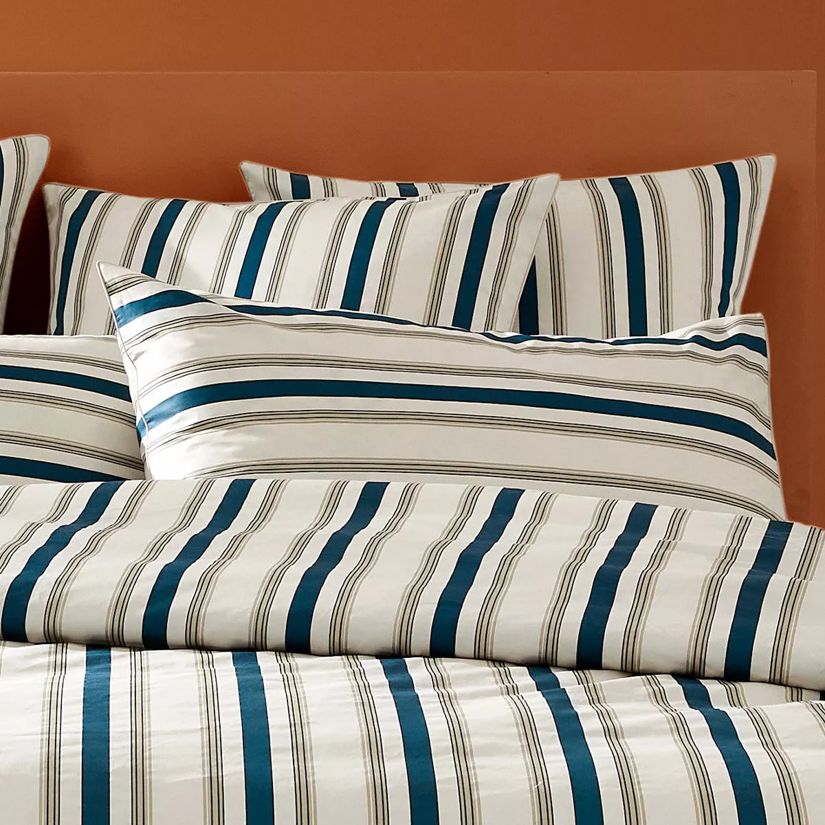 Lot de 2 taies satin de coton 115 g/m² imprimé beige marine Etretat marine